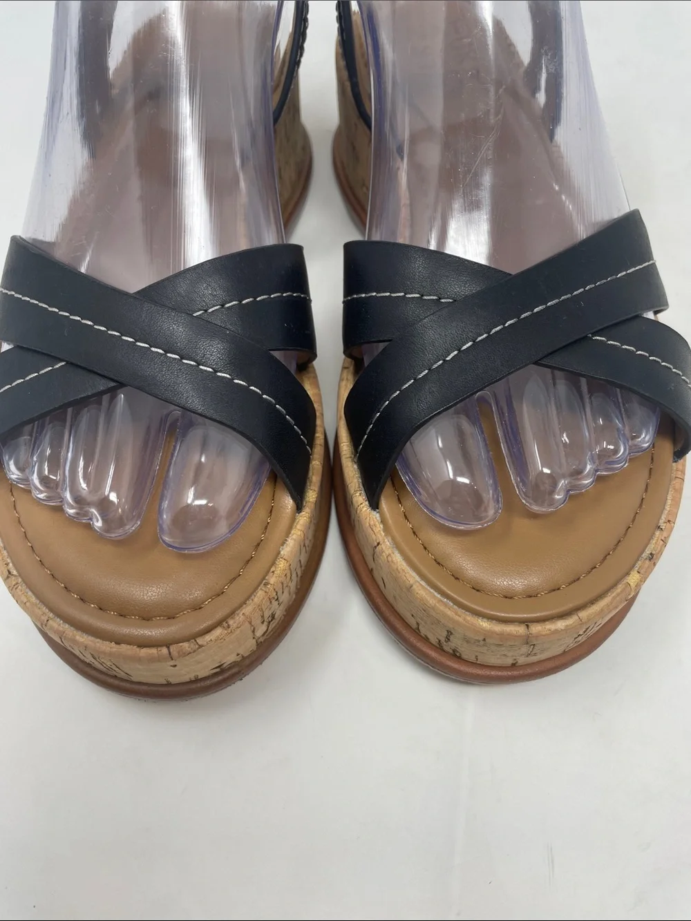 Naturalizer Black Cork Wedge Strappy Ankle Strap Sandals Size 6